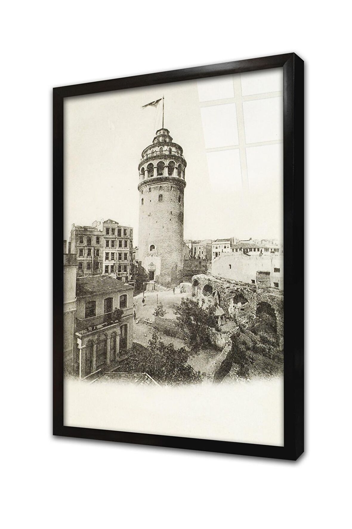 İstanbul Eski Galata Çerçeveli Cam Tablo