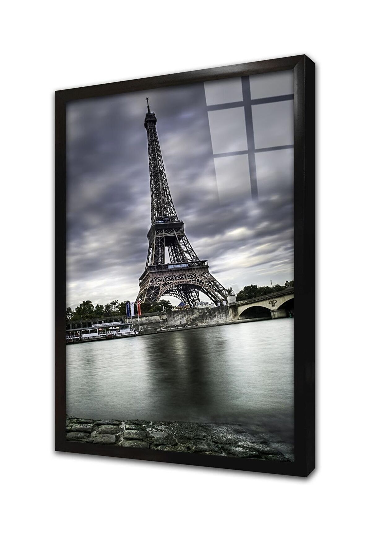 Siyah Beyaz Eyfel Çerçeveli Cam Tablo