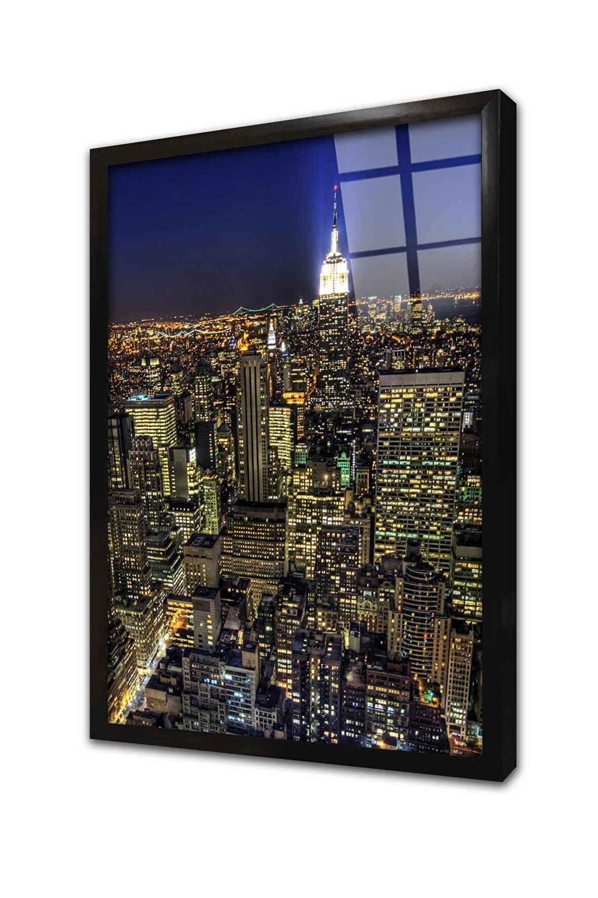 New York Gece Çerçeveli Cam Tablo