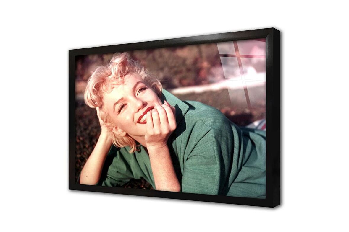 Marliyn Monroe Yeşil Kıyafetiyle Çerçeveli Cam Tablo