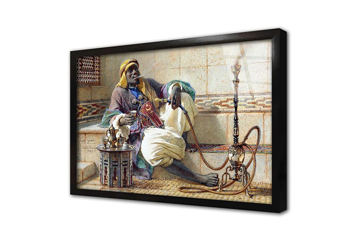 Nargile İçen Adam Çerçeveli Cam Tablo
