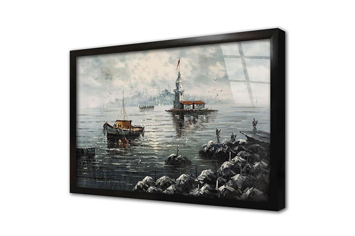 İstanbul Yağmur Yağışlı Kız Kulesi Çerçeveli Cam Tablo