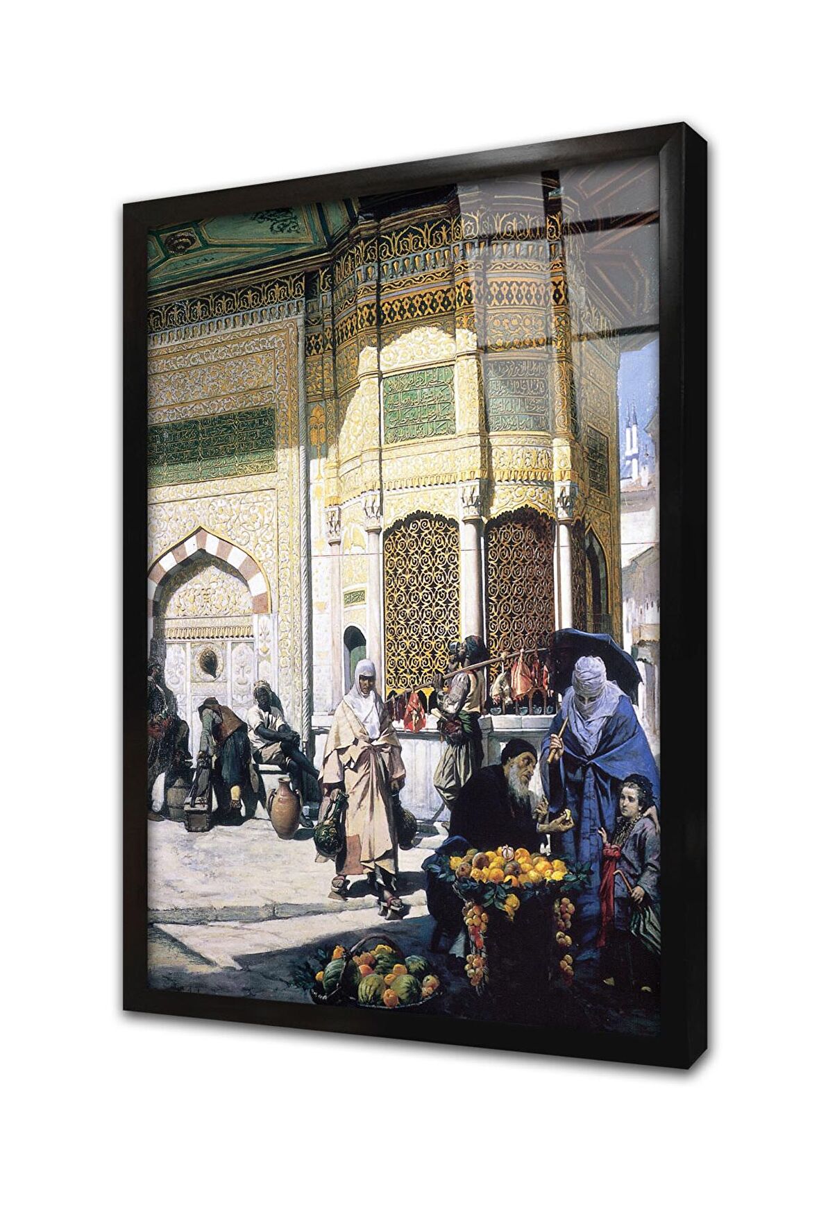 3. Ahmed Çeşmesinde Satıcılar Çerçeveli Cam Tablo