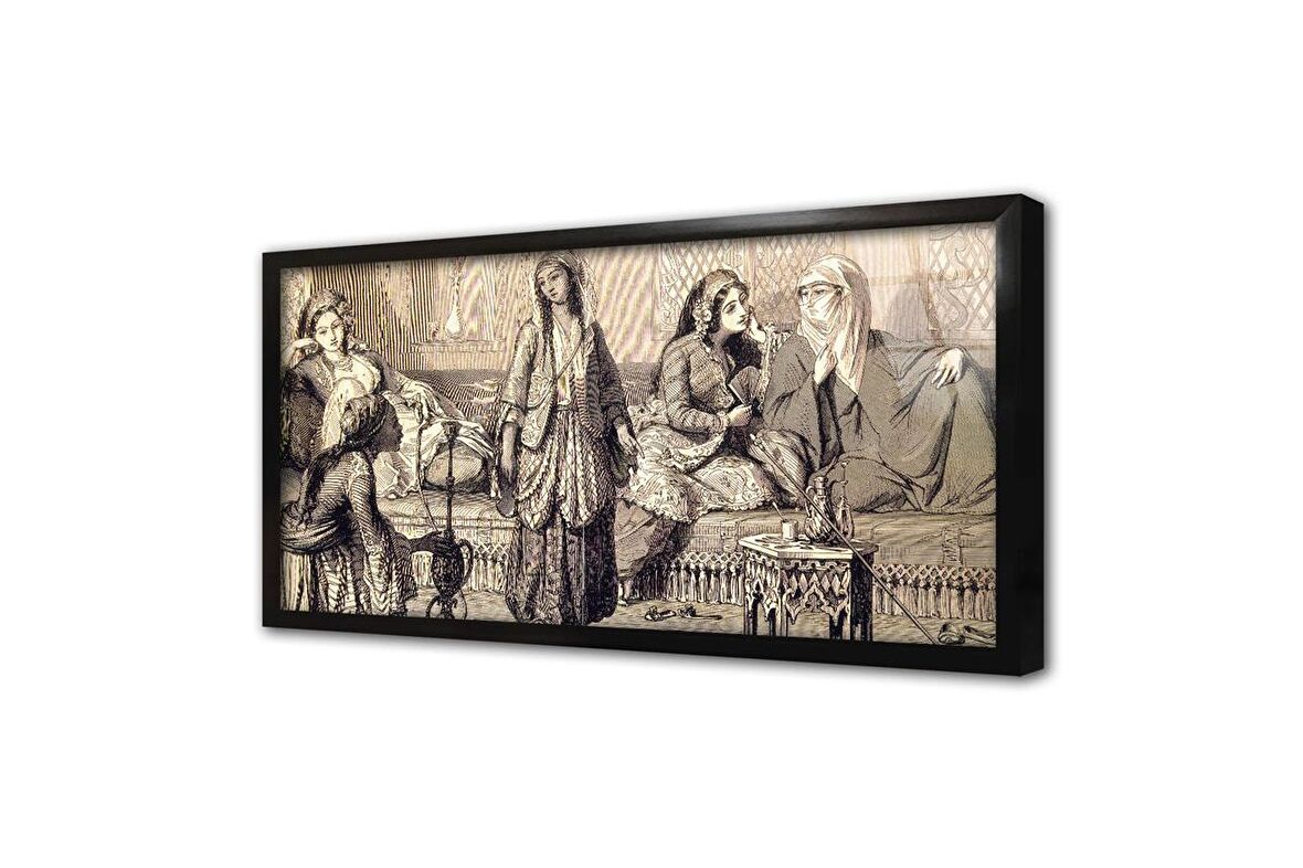 Siyah Beyaz Harem Odası Çerçeveli Cam Tablo