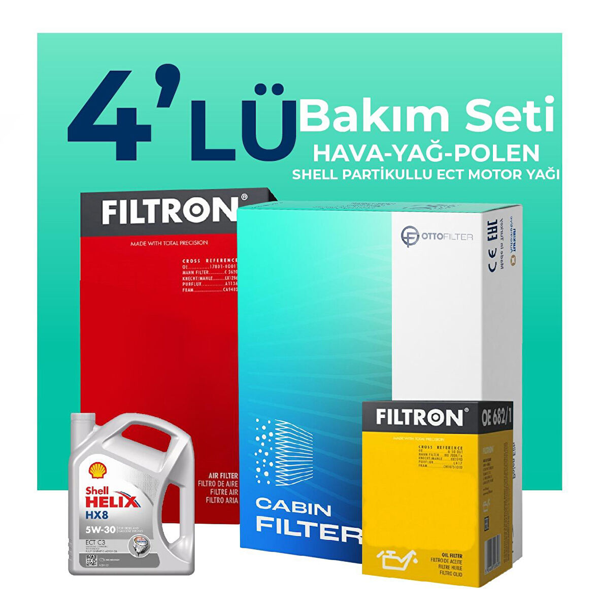 Filtron Citroen C3 1.6 Dizel Filtre Bakım Seti Shell Motor Yağlı (2016-2022) 4 Lü