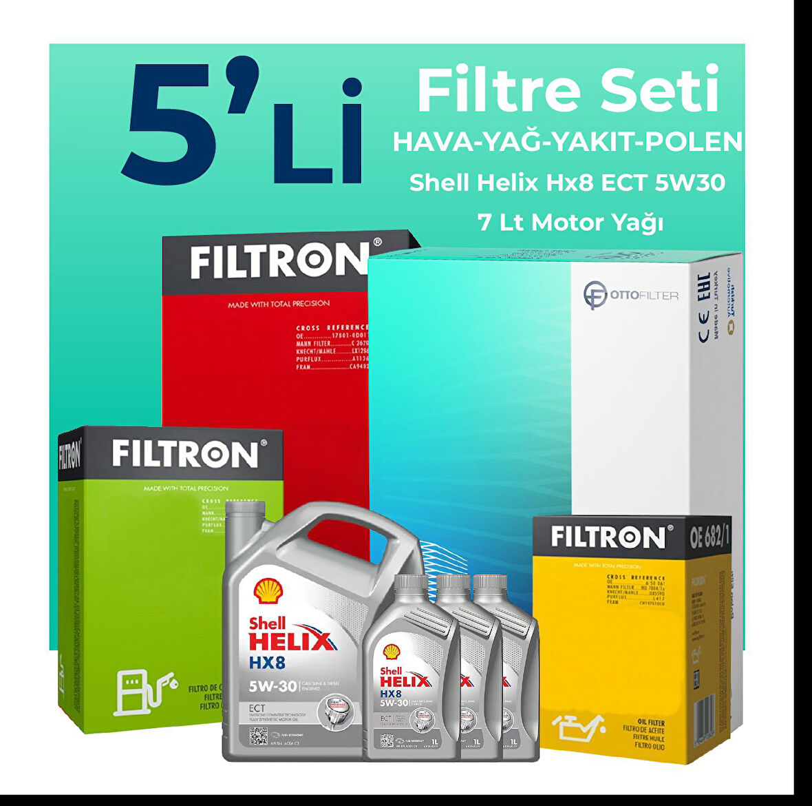 Filtron Fiat Ducato 2.3 Dizel Filtre Bakım Seti Shell Motor Yağlı (2006-2014) 5 Li
