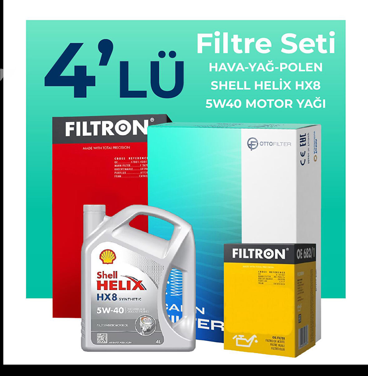 Filtron Fiat Punto Evo 1.4 Benzinli Filtre Bakım Seti Shell Motor Yağlı (2008-2015) 4 Lü