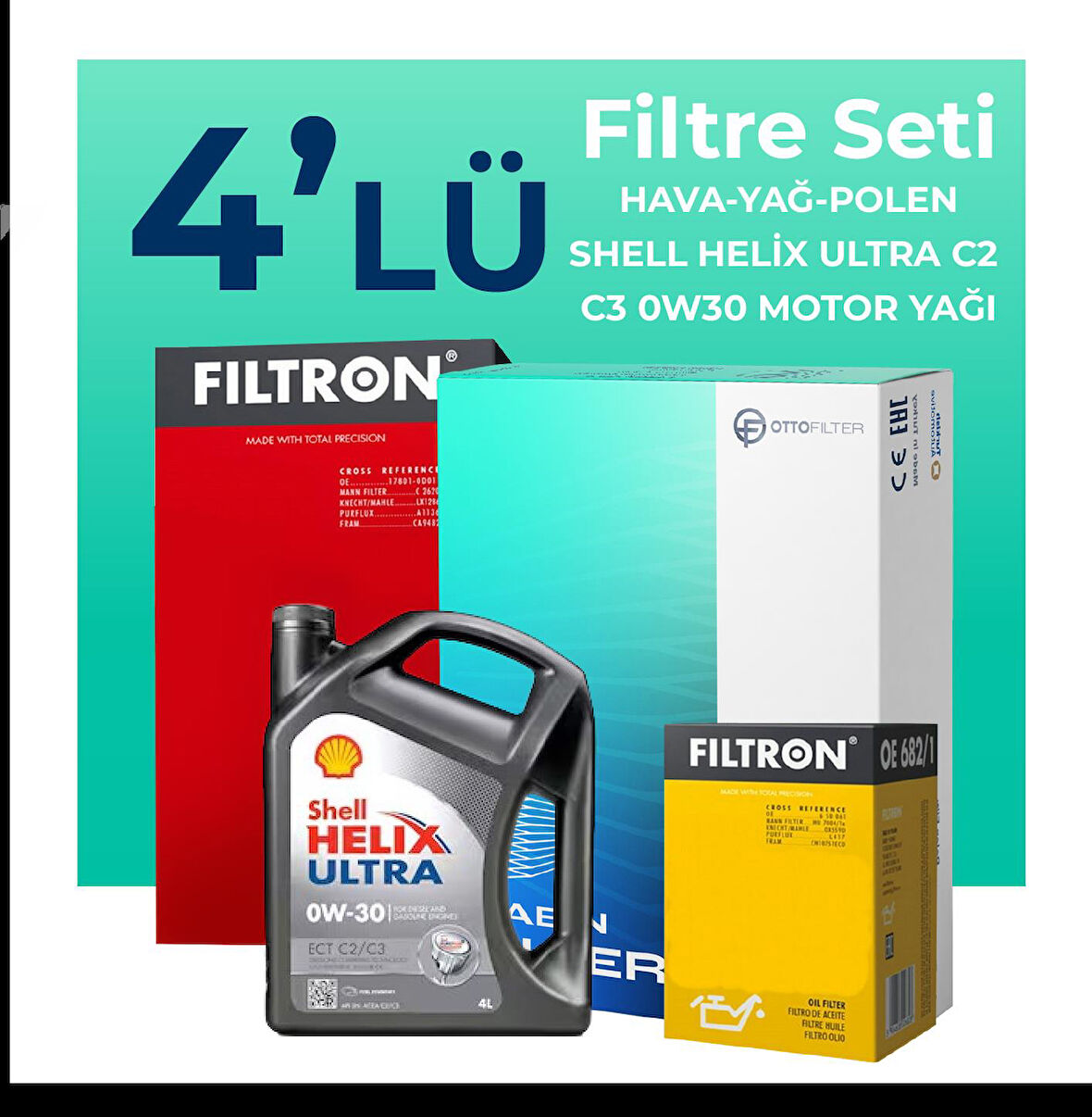 Filtron Kia Ceed 1.0 Benzin Filtre Bakım Seti Shell Motor Yağlı (2019-2022) 4 Lü