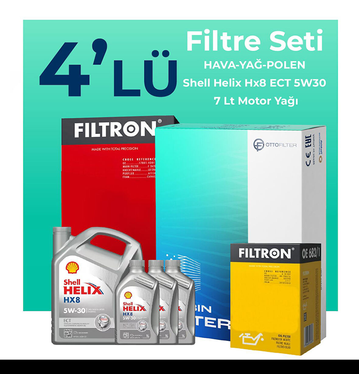 Filtron Mercedes E200 Dizel Filtre Bakım Seti Shell Motor Yağlı (2018-2022) 4 Lü