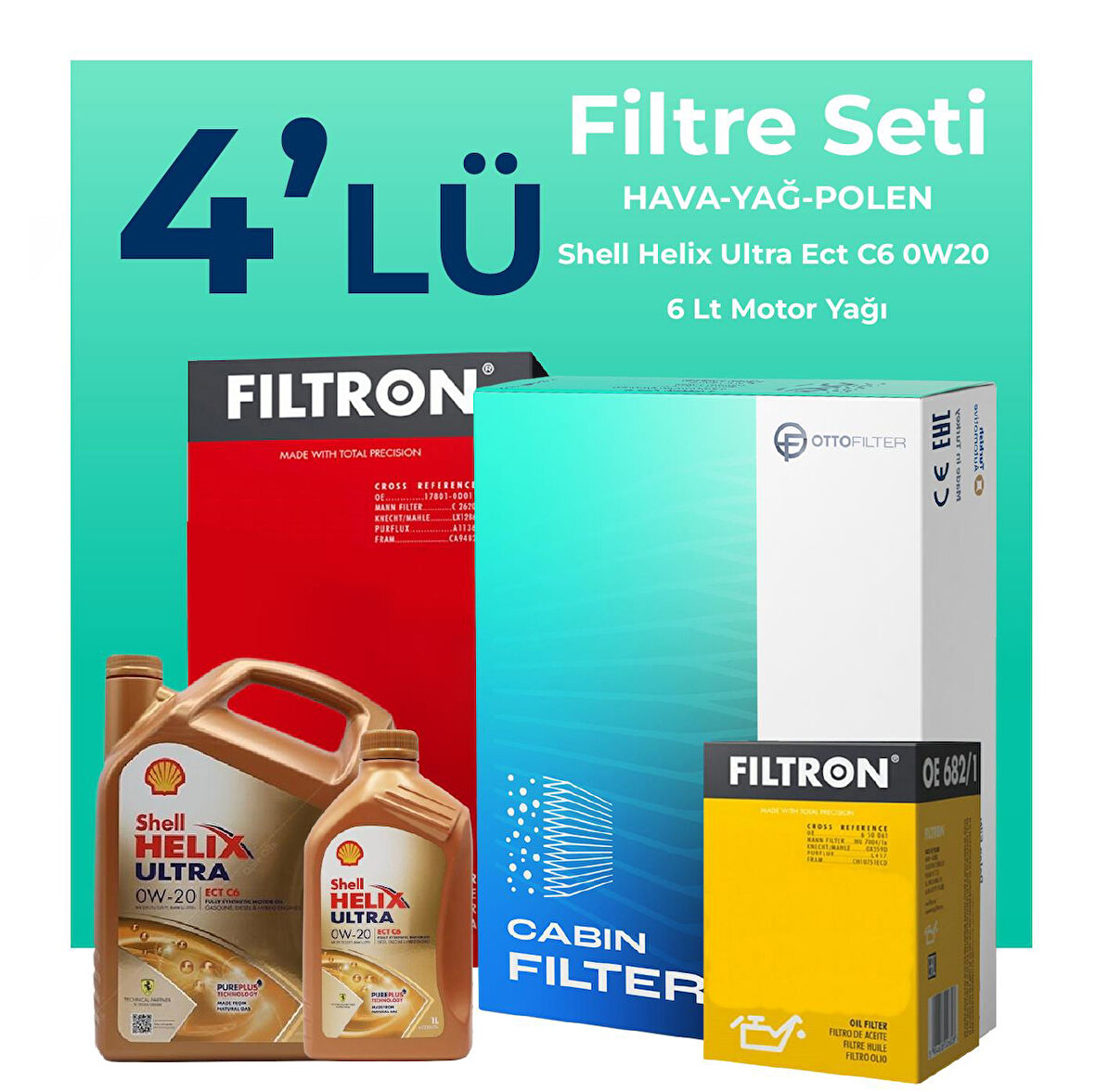 Filtron Volvo S90 2.0 Dizel D5 Filtre Bakım Seti Shell Motor Yağlı (2016-2021) 4 Lü