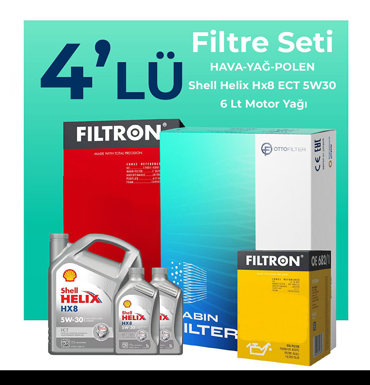 Filtron Volkswagen Transporter T6 2.0 Dizel Filtre Bakım Seti Shell Motor Yağlı (2015-2023) 4 Lü