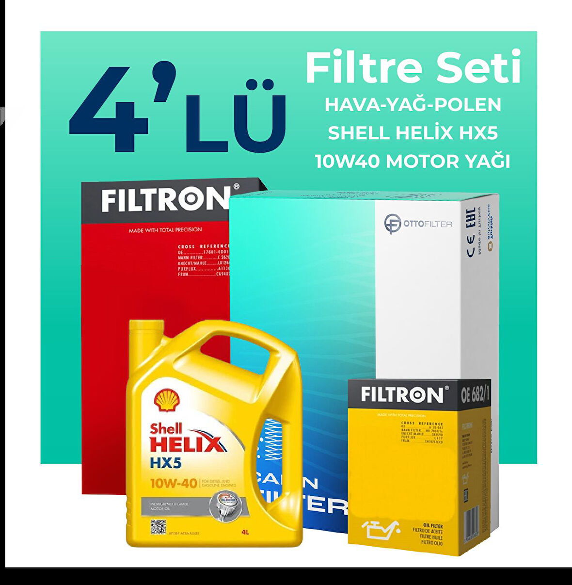 Filtron Alfa Romeo 147 1.6 TS Filtre Bakım Seti Shell Motor Yağlı (2001-2010) 4 Lü