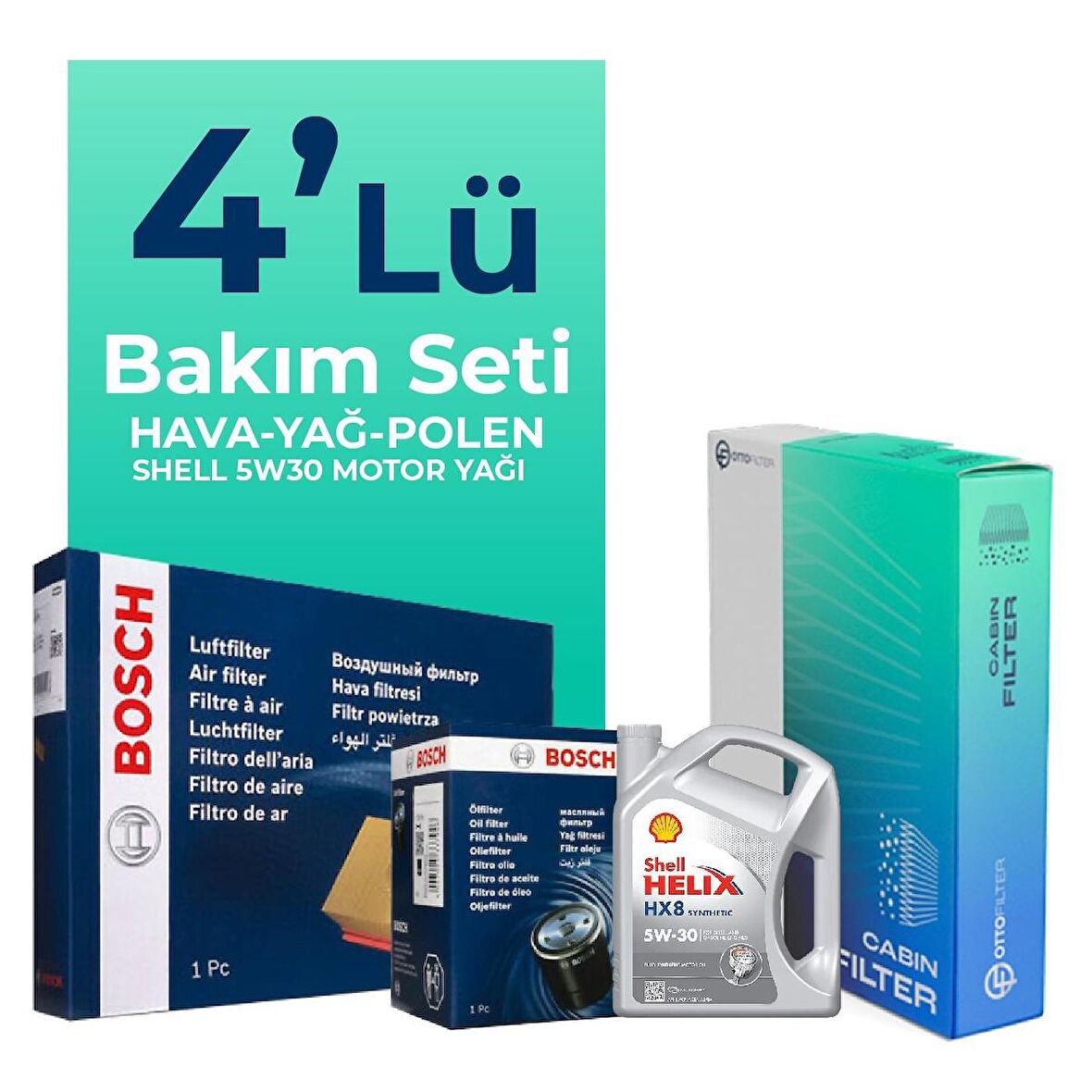 Bosch Dacia Sandero 0.9 Benzinli Filtre Bakım Seti Shell Motor Yağlı (2012-2020) 4 Lü