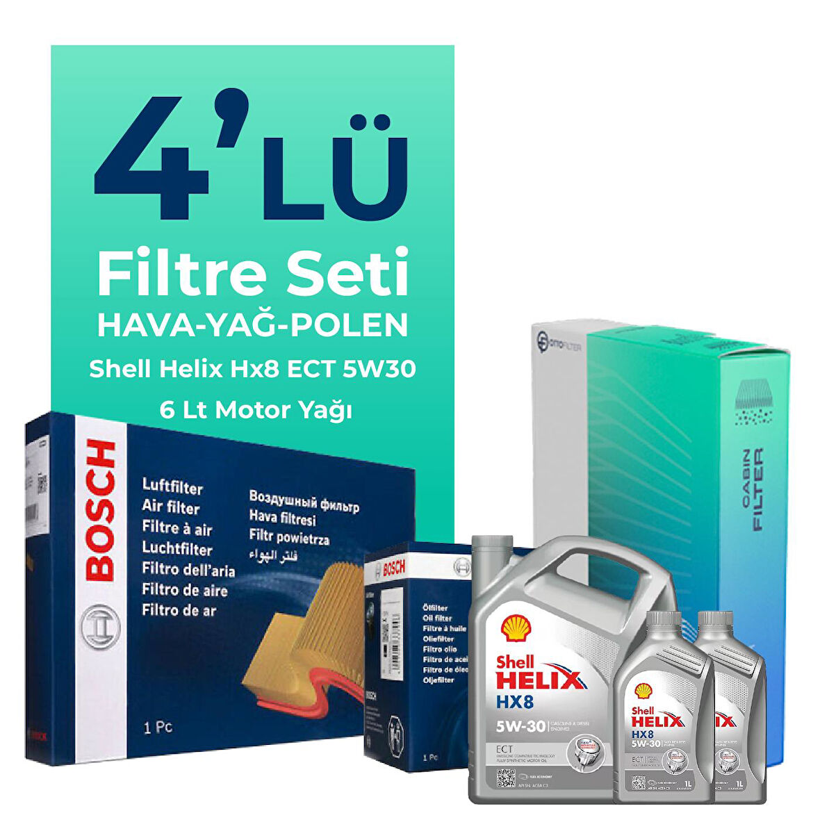 Bosch Audi A7 3.0 Dizel QUATRO 245HP Filtre Bakım Seti Shell Motor Yağlı (2010-2016) 4 Lü