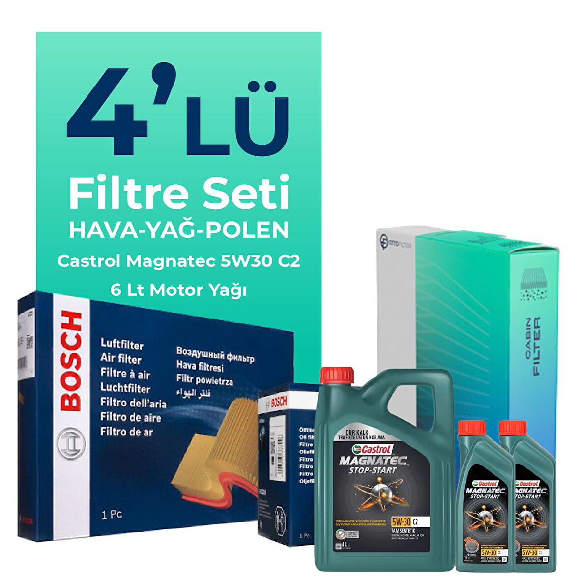 BOSCH Volvo XC60 2.4 Dizel Filtre Bakım Seti Castrol Motor Yağlı (2009-2014) 4 Lü