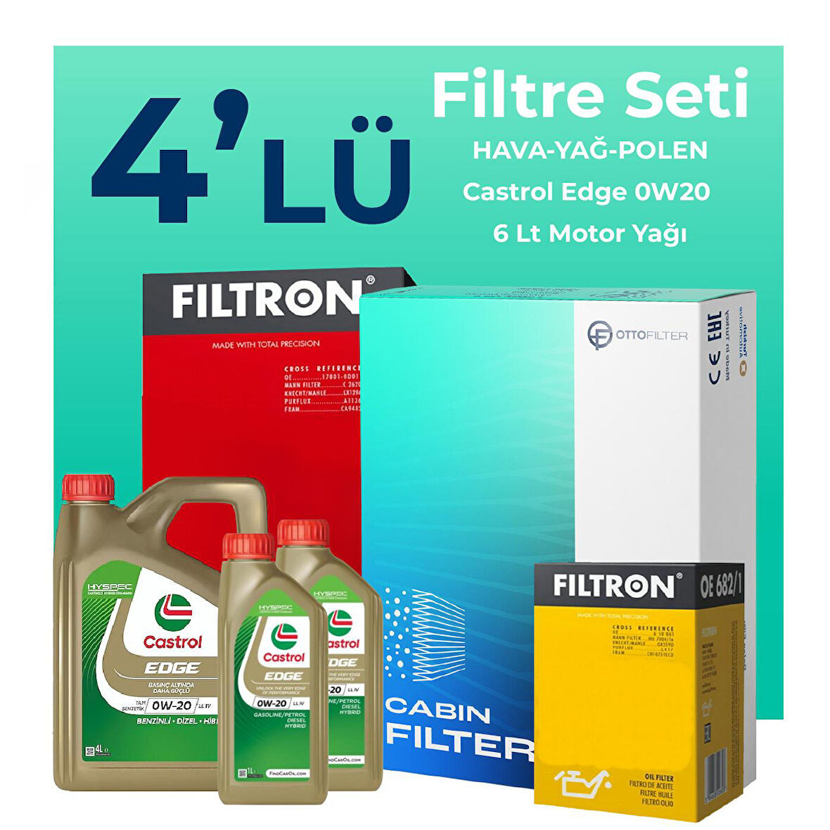 Filtron Volvo XC60 2.0 Dizel B4 Filtre Bakım Seti Castrol Motor Yağlı (2019-2024) 4 Lü