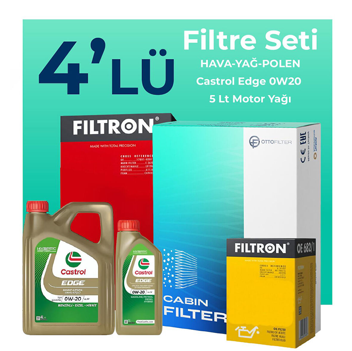 Filtron Volkswagen Passat 1.5 TSi Filtre Bakım Seti Castrol Motor Yağlı (2018-2024) 4 Lü