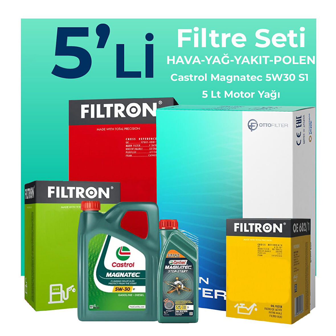 Filtron Fiat Bravo 1.6 Dizel Filtre Bakım Seti Castrol Motor Yağlı (2007-2015) 5 Li