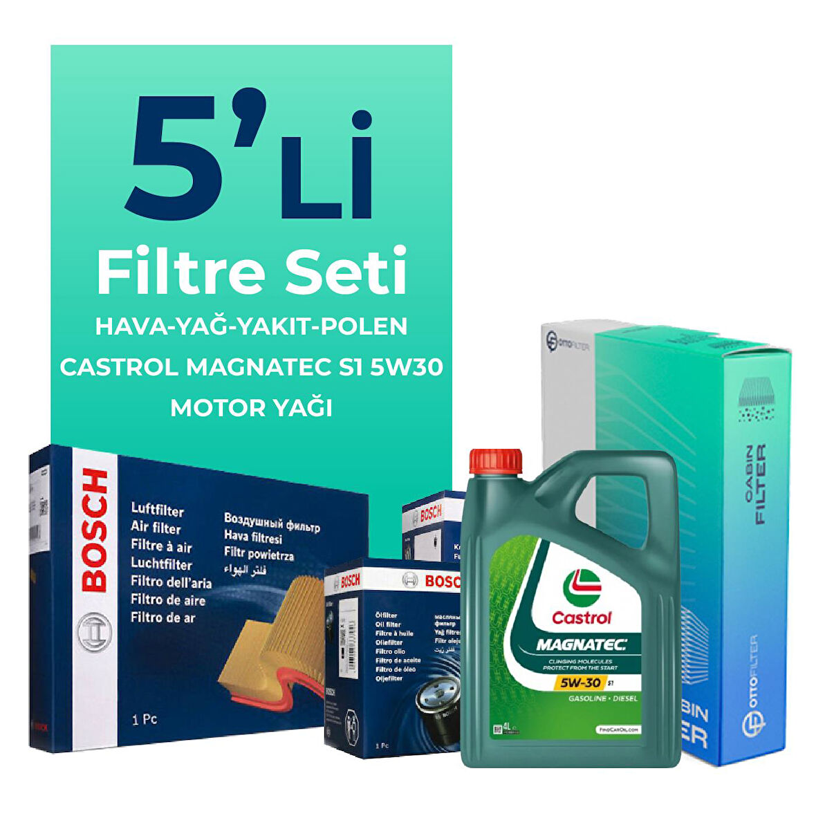 BOSCH Fiat Egea 1.3 Dizel Filtre Bakım Seti Castrol Motor Yağlı (2015-2018) 5 Li