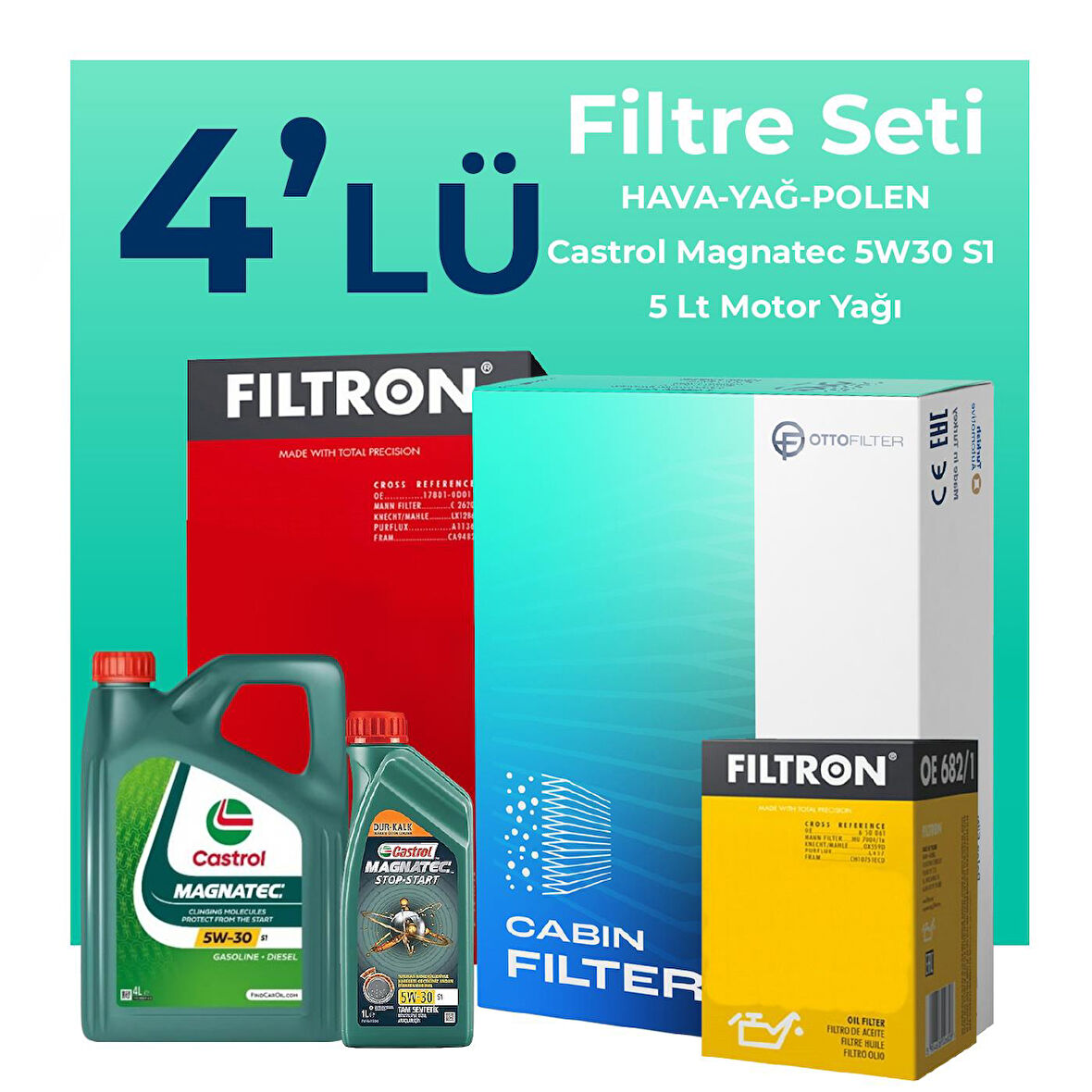 Filtron Fiat Linea 1.6 Dizel Filtre Bakım Seti Castrol Motor Yağlı (2009-2017) 4 Lü