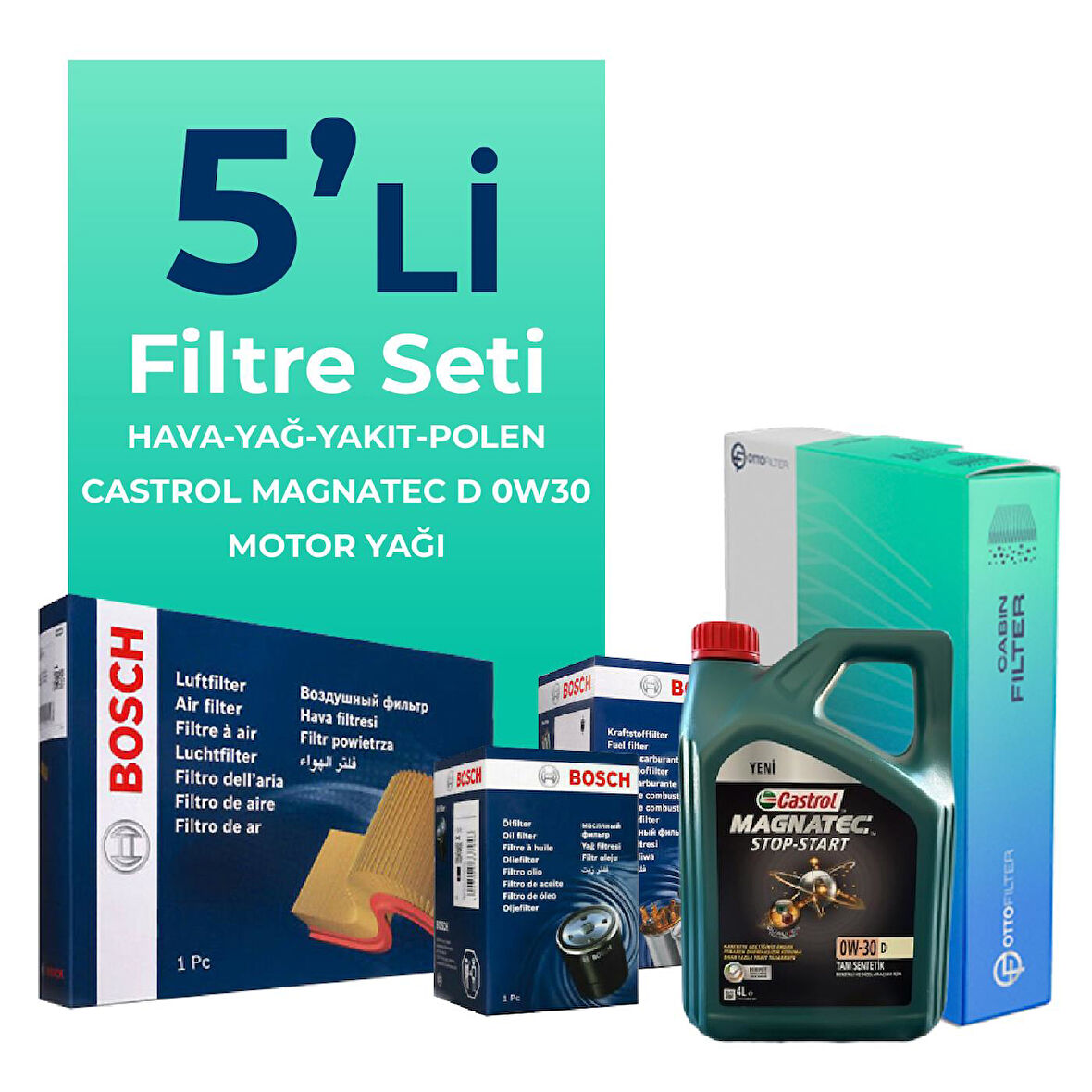 BOSCH Ford Kuga 1.5 Dizel Filtre Bakım Seti Castrol Motor Yağlı (2017-2019) 5 Li