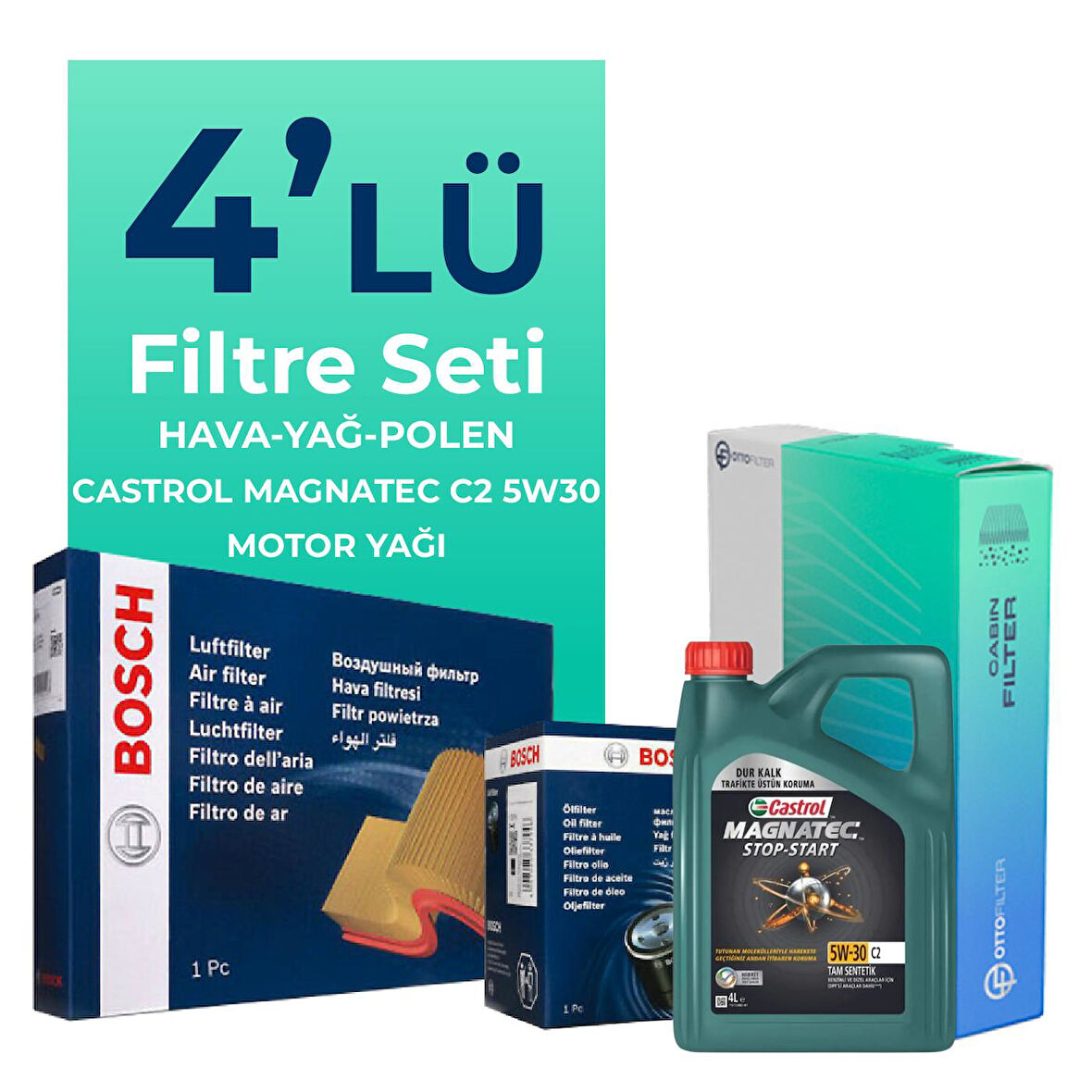 BOSCH Toyota Avensis 2.0 Filtre Bakım Seti Castrol Motor Yağlı (2003-2009) 4 Lü