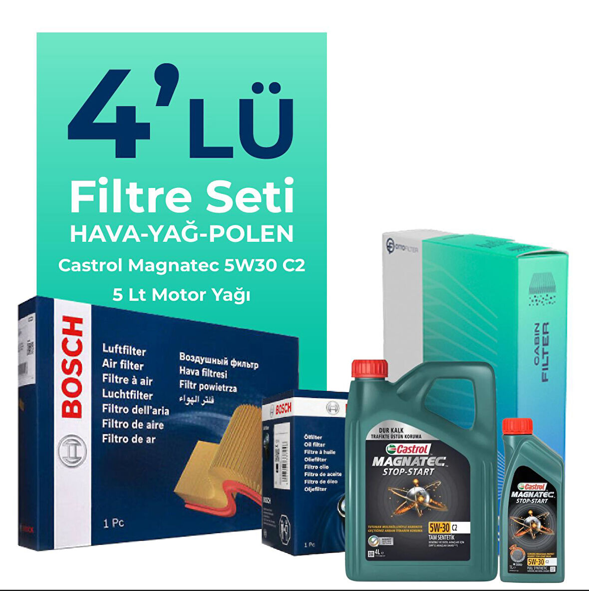Bosch Hyundai i30 1.6 Dizel Filtre Bakım Seti Castrol Motor Yağlı (2016-2018) 4 Lü