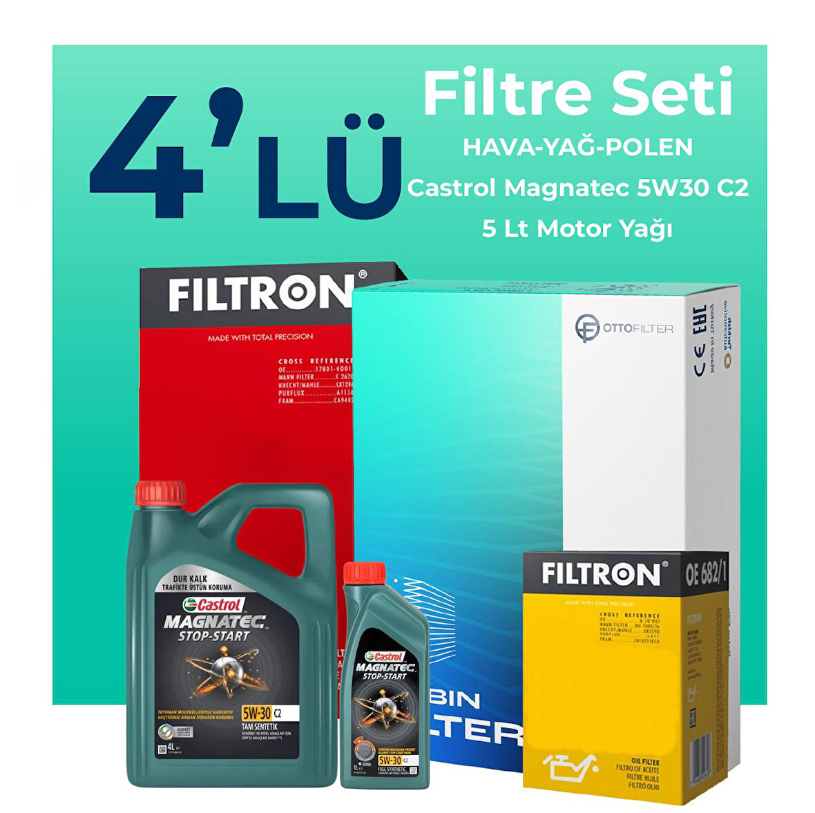 Filtron Opel Astra H 1.6 115 HP Filtre Bakım Seti Castrol Motor Yağlı (2007-2011) 4 Lü