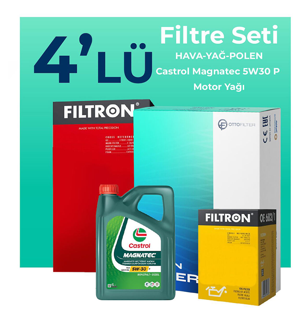 Filtron Opel Combo 1.5 Dizel Filtre Bakım Seti Castrol Motor Yağlı (2018-2022) 4 Lü