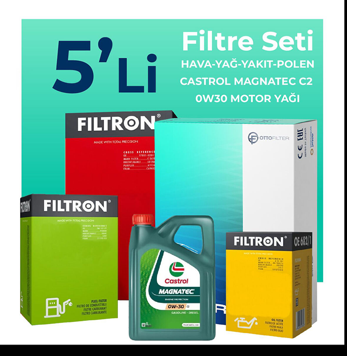 Filtron Opel Grandland 1.6 Dizel Filtre Bakım Seti Castrol Motor Yağlı (2017-2024) 5 Li