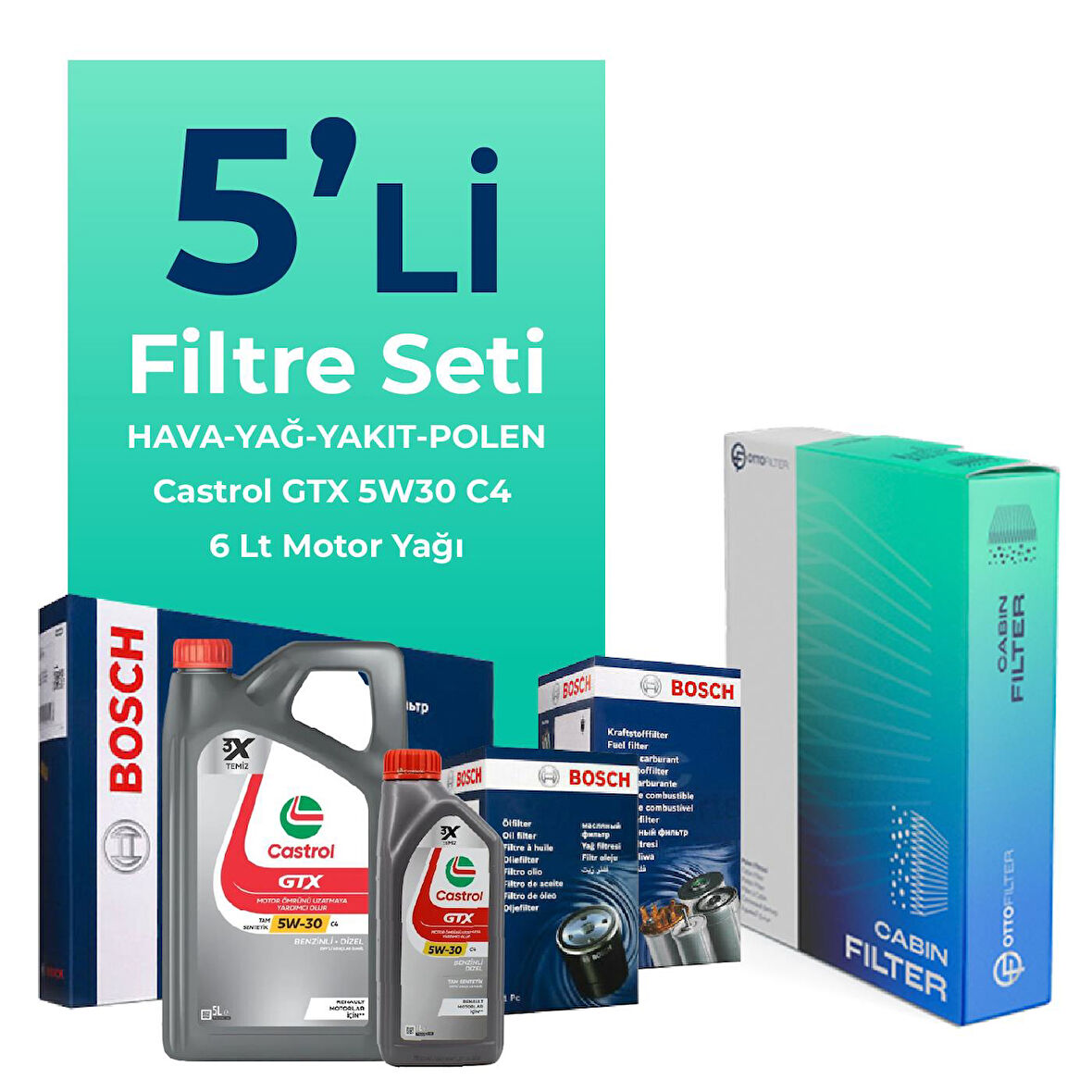 BOSCH Renault Megane 1.5 Dizel BlueDCi Filtre Bakım Seti Castrol Motor Yağlı (2017-2022) 5 Li