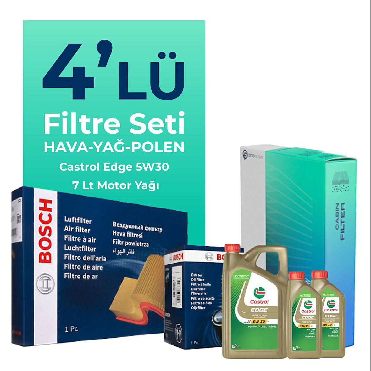 BOSCH Amarok 2.0 Dizel Filtre Bakım Seti Castrol Motor Yağlı (2010-2017) 4 Lü