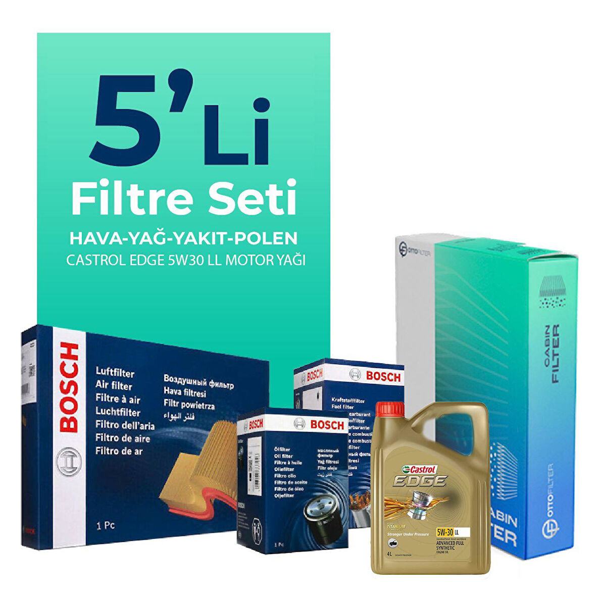 BOSCH Mercedes Sprinter 515 Dizel Filtre Bakım Seti Castrol Motor Yağlı (2006-2012) 5 Li