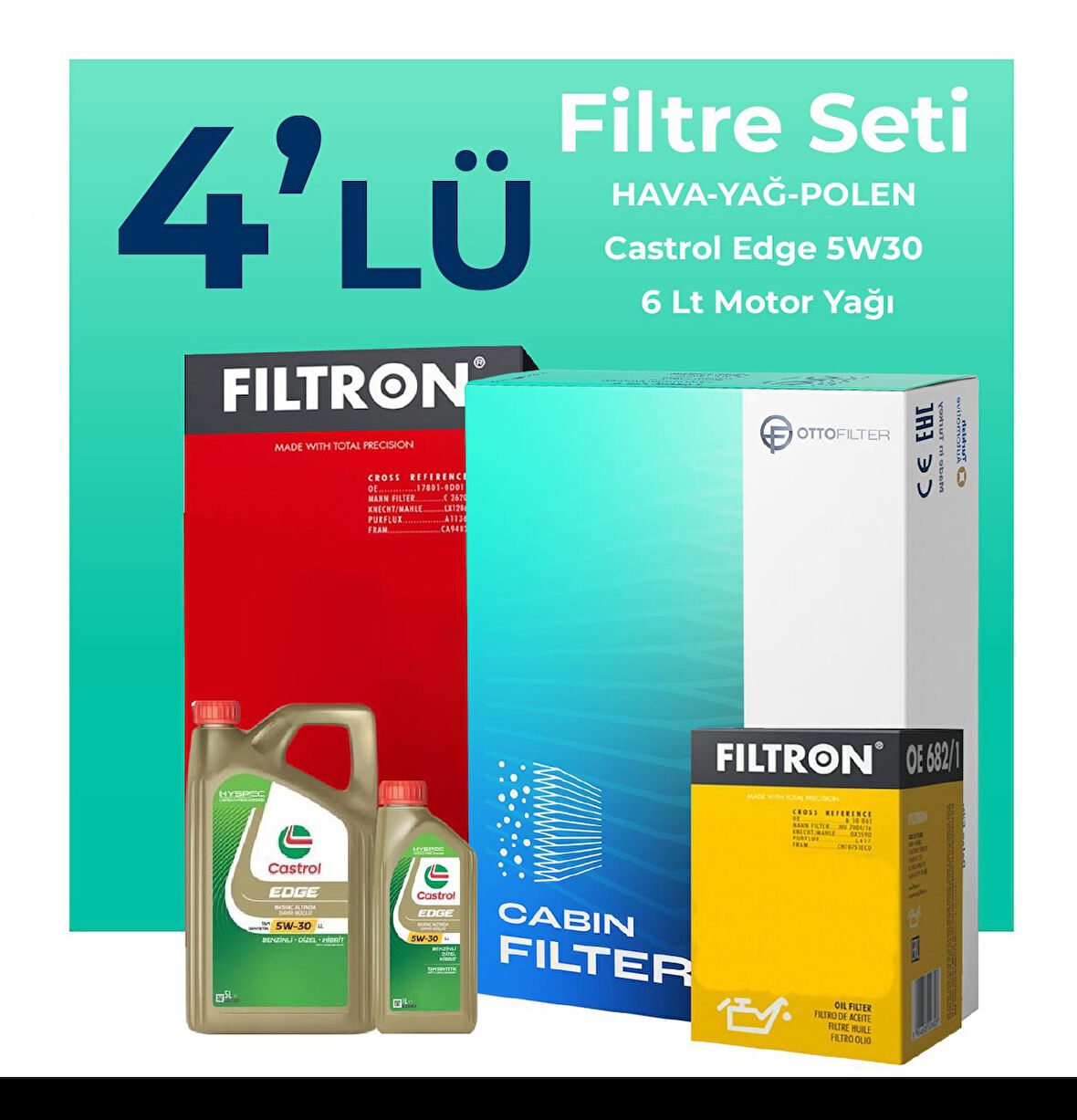 Filtron Land Rover Discovery 3.0 Dizel Filtre Bakım Seti Castrol Motor Yağlı (2010-2016) 4 Lü