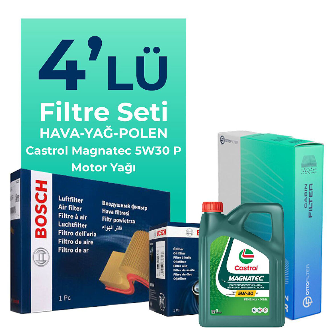 BOSCH Opel Astra L 1.2 Filtre Bakım Seti Castrol Motor Yağlı (2021-2023) 4 Lü
