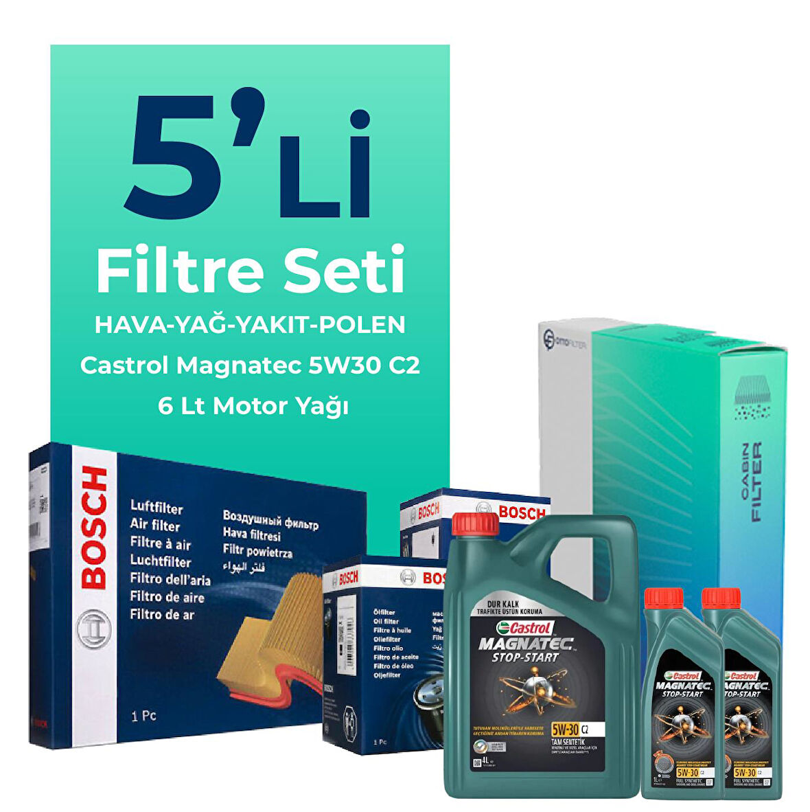BOSCH Volvo XC60 2.0 Dizel Filtre Bakım Seti Castrol Motor Yağlı (2011-2014) 5 Li