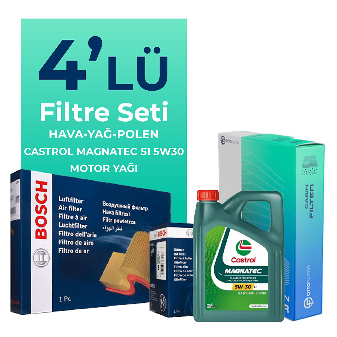 BOSCH Fiat Grande Punto 1.3 Dizel Filtre Bakım Seti Castrol Motor Yağlı EURO 5 (2005-2013) 4 Lü