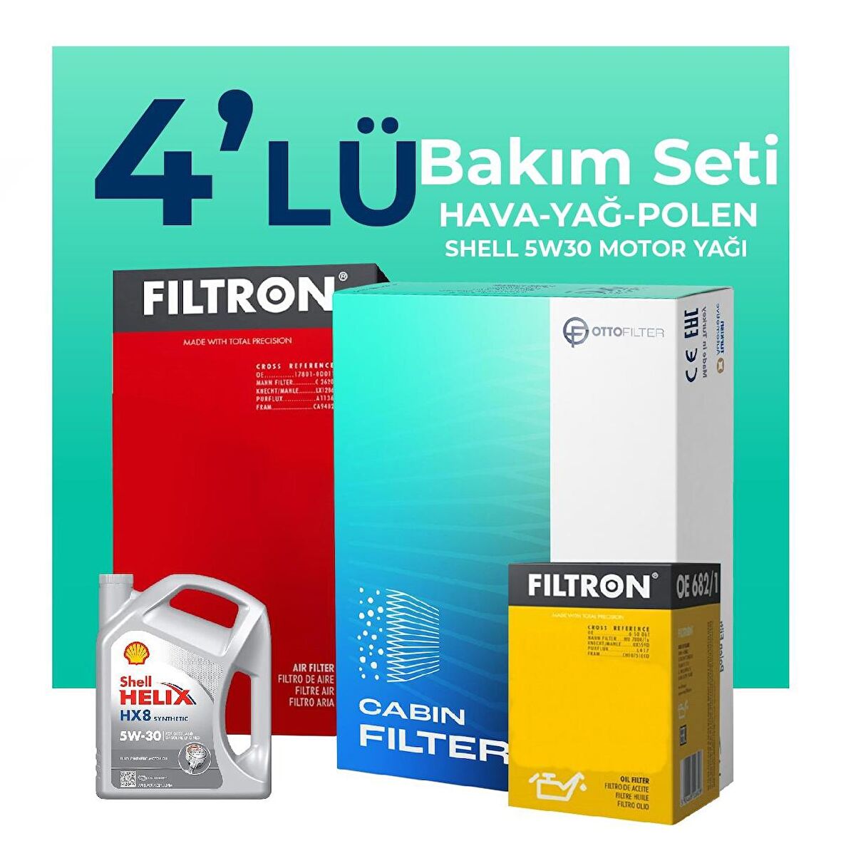 Filtron Fiat Egea 1.4 Benzin Filtre Bakım Seti Shell Motor Yağlı (2015-2024) 4 Lü