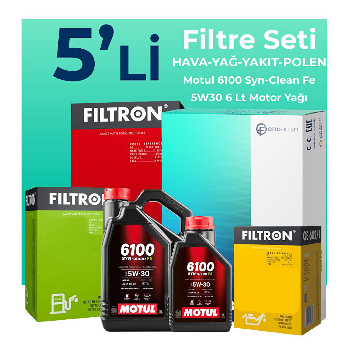 Filtron Citroen Jumper 2.2 Dizel Filtre Bakım Seti Motul Motor Yağlı (2014-2016) 5 Li