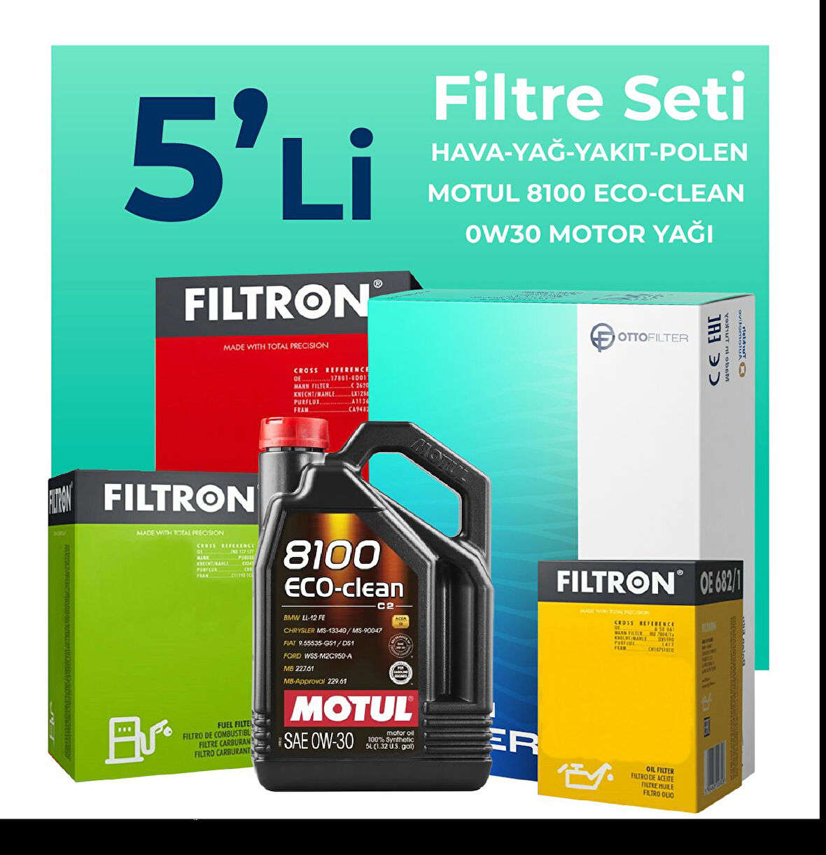 Filtron Fiat Ducato 2.3 Dizel Filtre Bakım Seti Motul Motor Yağlı (2019-2023) 5 Li