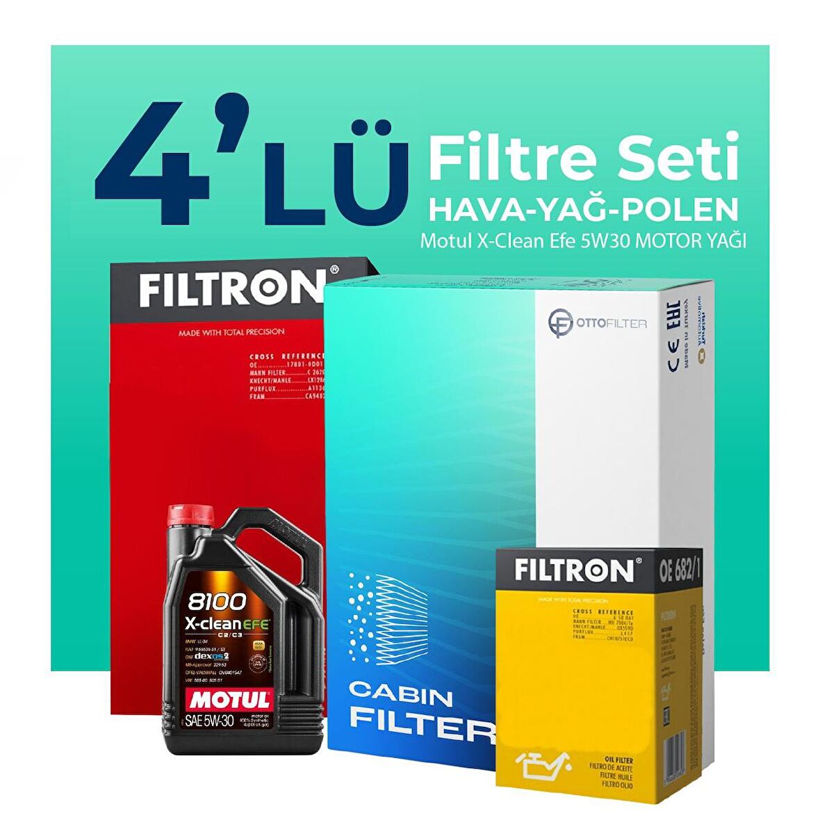 Filtron Fiat Egea 1.4 Benzin Filtre Bakım Seti Motul Motor Yağlı (2015-2024) 4 Lü