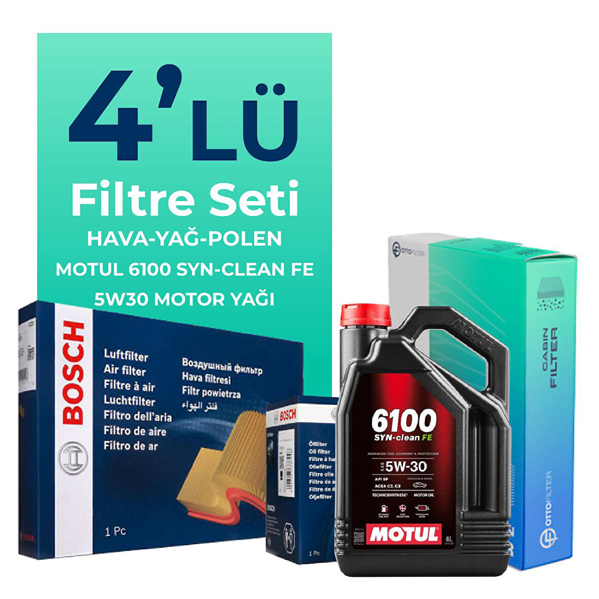 BOSCH Fiat Grande Punto 1.3 Dizel Filtre Bakım Seti Motul Motor Yağlı EURO 4 (2005-2013) 4 Lü