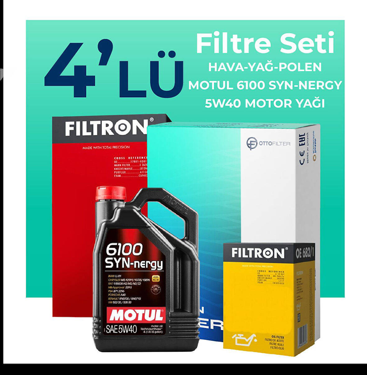 Filtron Fiat Punto 1.4 Benzinli Filtre Bakım Seti Motul Motor Yağlı (2012-2017) 4 Lü