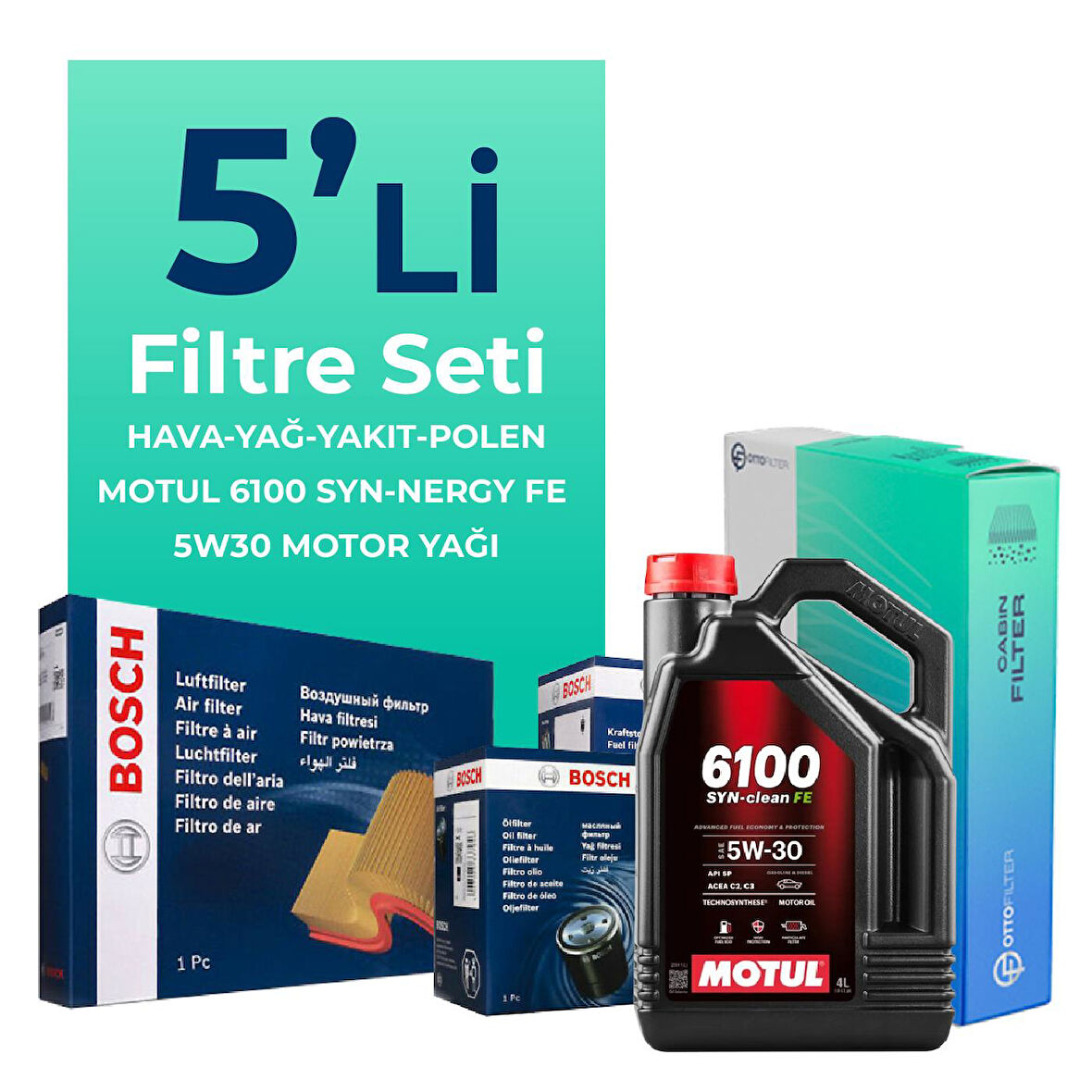 BOSCH Ford Fiesta 1.5 Dizel Filtre Bakım Seti Motul Motor Yağlı (2012-2017) 5 Li