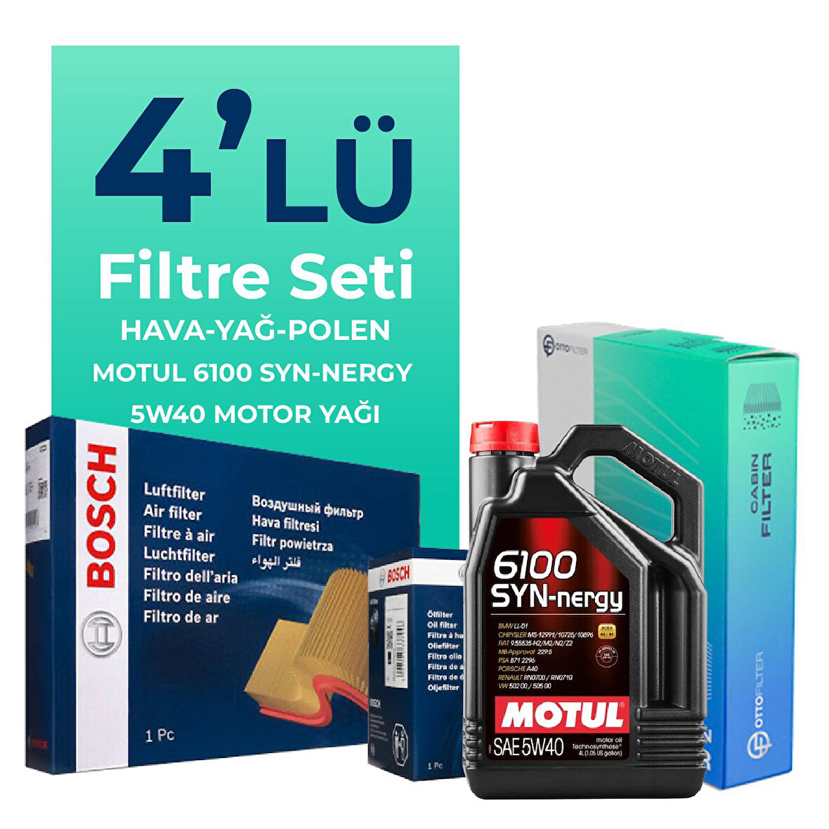 BOSCH Renault Clio 0.9 Benzin TCe Filtre Bakım Seti Motul Motor Yağlı (2014-2021) 4 Lü
