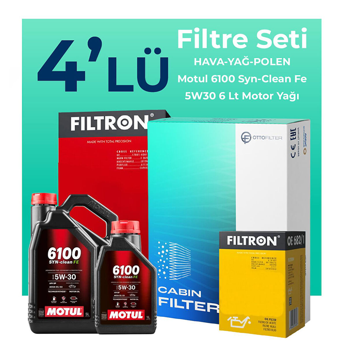 Filtron Renault Megane 1.5 Dizel BlueDCi Filtre Bakım Seti Motul Motor Yağlı (2017-2022) 4 Lü