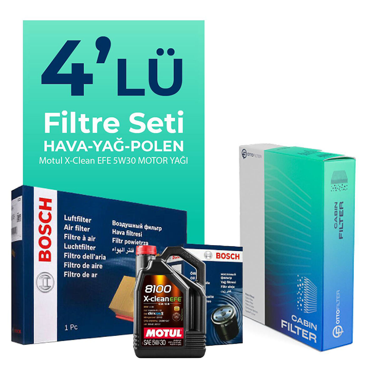 Bosch Audi A5 2.0 Dizel Filtre Bakım Seti Motul Motor Yağlı (2008-2017) 4 Lü