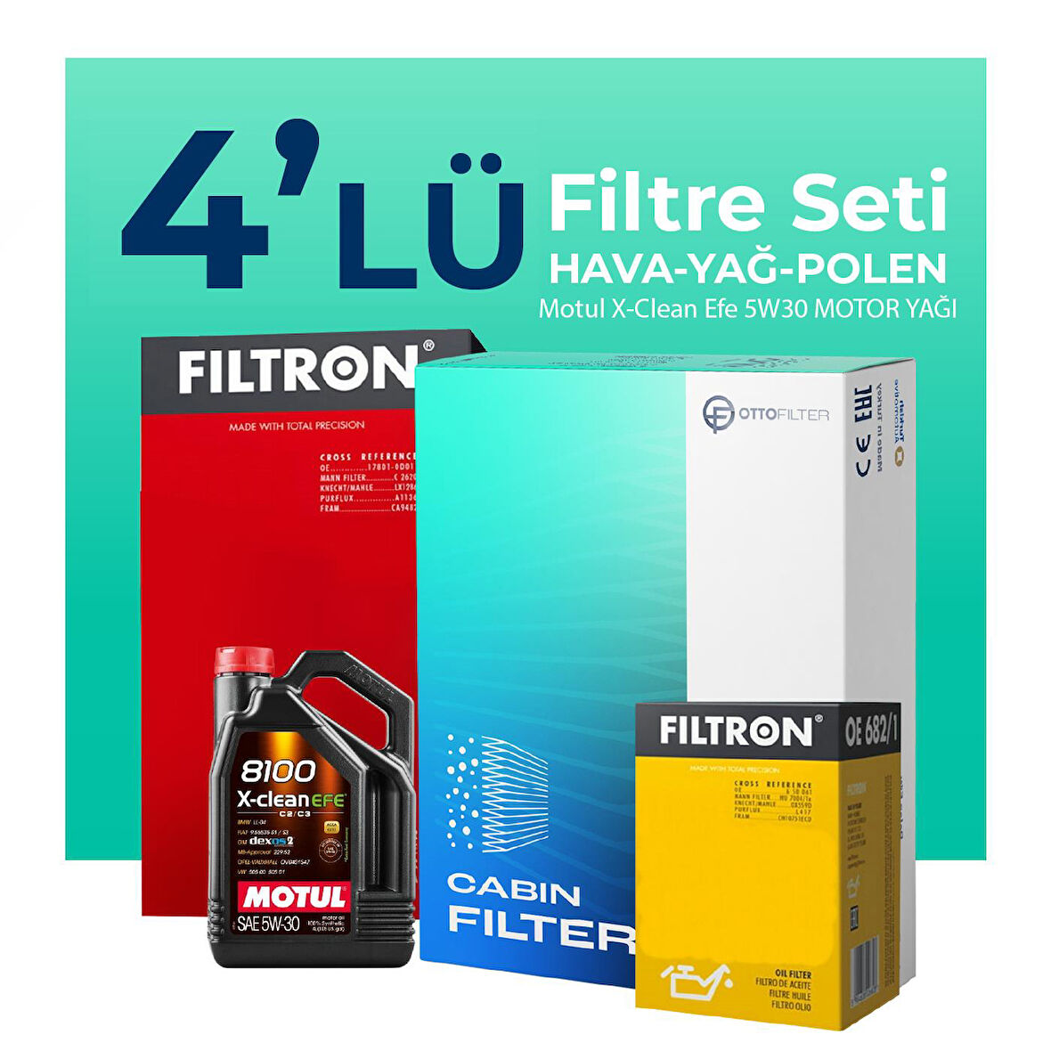 Filtron BMW 5.20 Dizel Filtre Bakım Seti Motul Motor Yağlı (2005-2008) 4 Lü