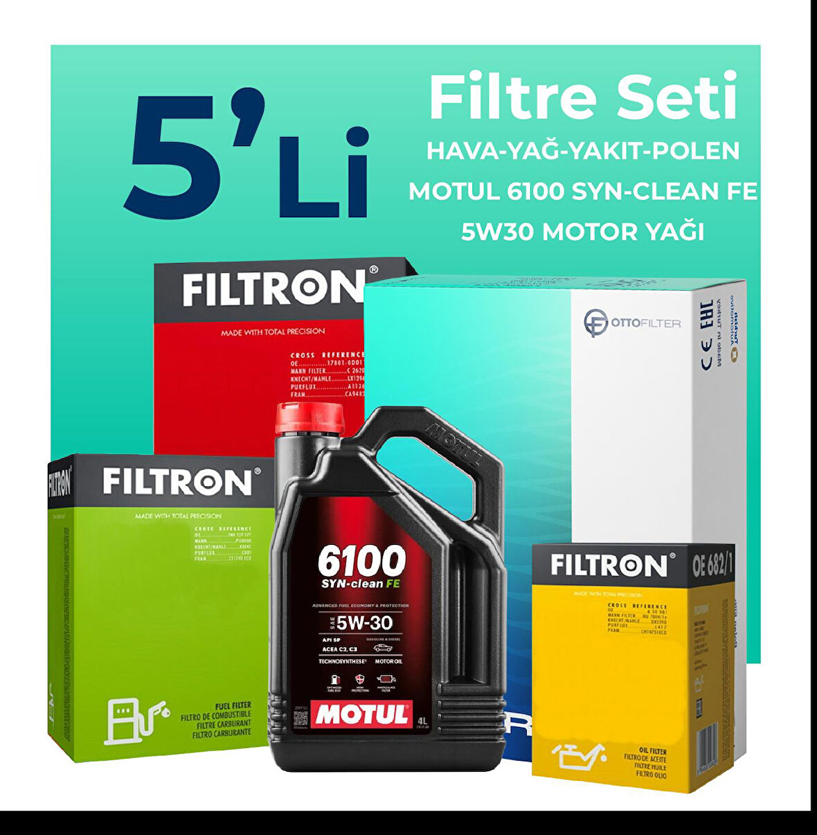 Filtron Dacia Sandero 1.5 Dizel Filtre Bakım Seti Motul Motor Yağlı (2010-2012) 5 Li