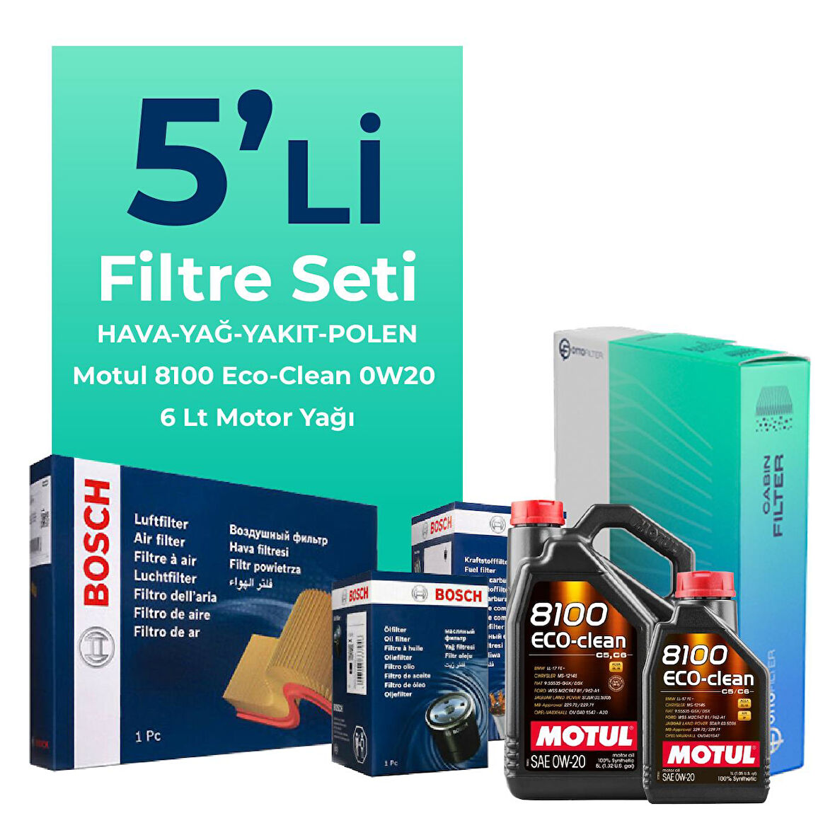 BOSCH Ford Kuga 1.5 Dizel Manuel Filtre Bakım Seti Motul Motor Yağlı (2019-2023) 5 Li